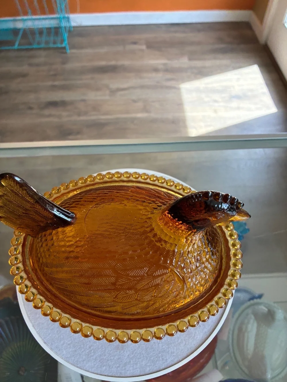 Indiana Glass Golden Amber Hen on Nest Covered Candy Dish Vintage